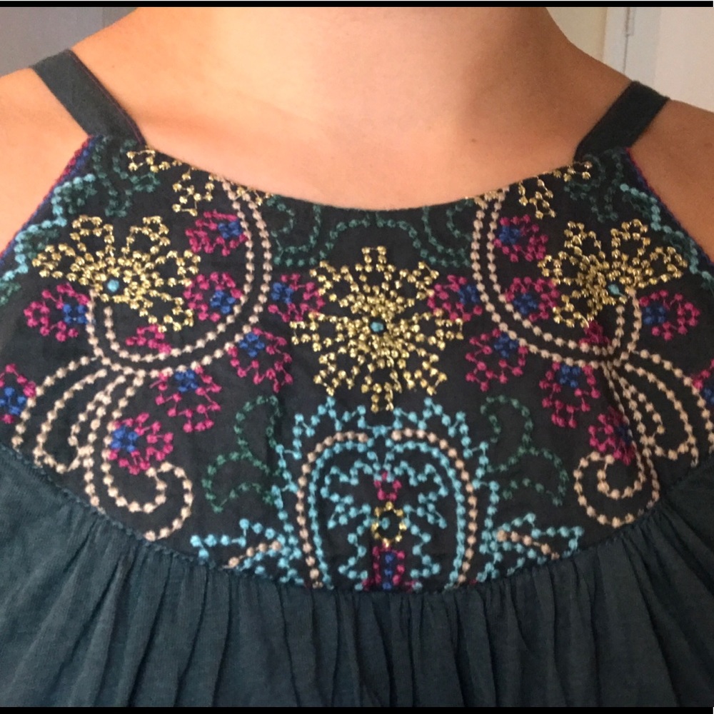Embroidered teal tank top